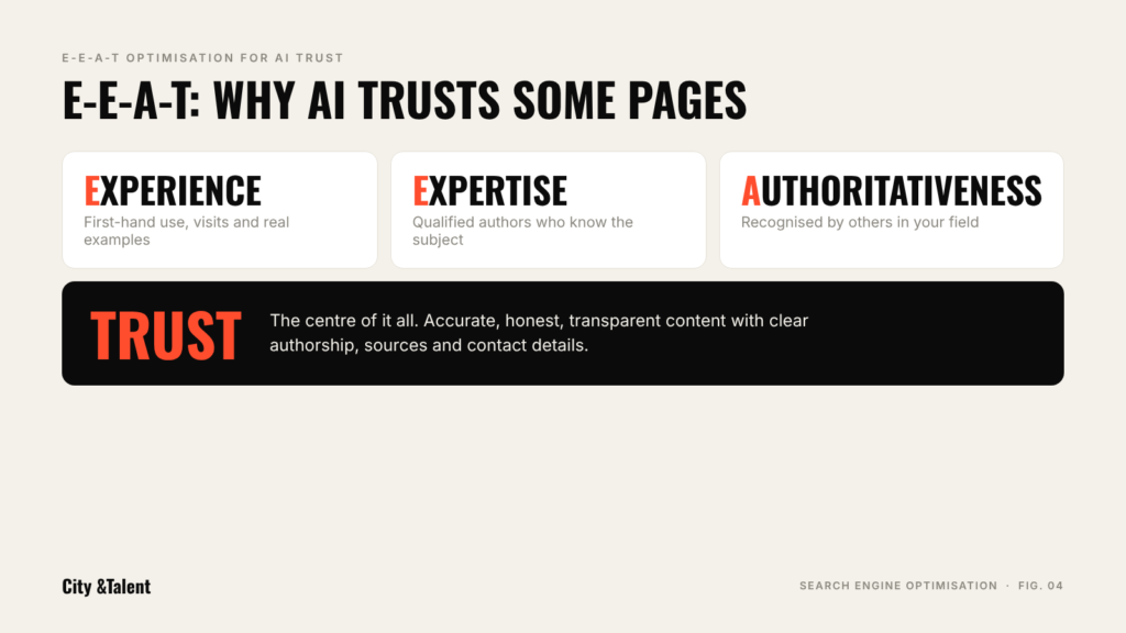 E-E-A-T explained: Experience, Expertise, Authoritativeness and Trust at the centre